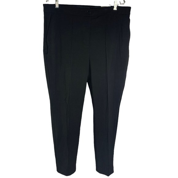 Express Ankle Crop High Rise Dress Pants 16L Black Stretch Slacks Pockets Button - Picture 1 of 5